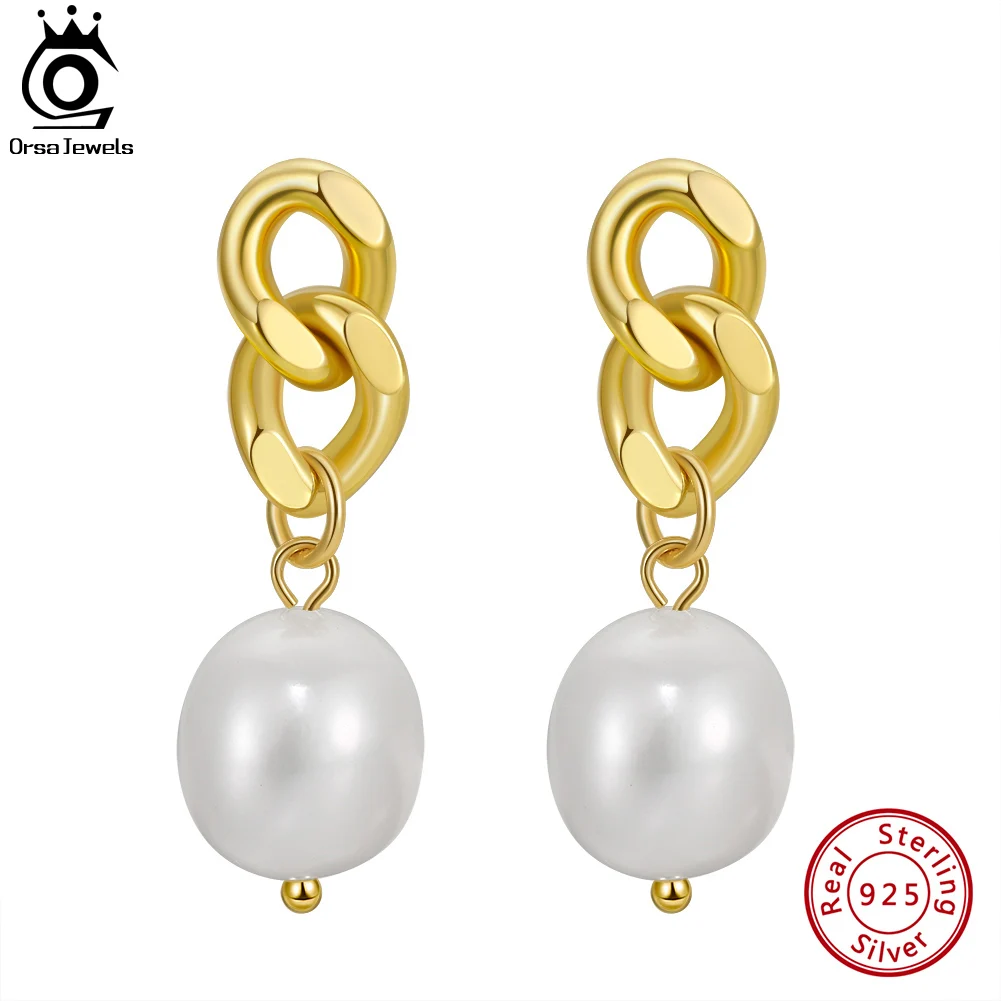 

ORSA JEWELS Handpicked 925 Sterling Silver Natural Baroque Pearl Earrings for Women 14K Gold Fashion Pearl Eardrop Jewelry GPE53