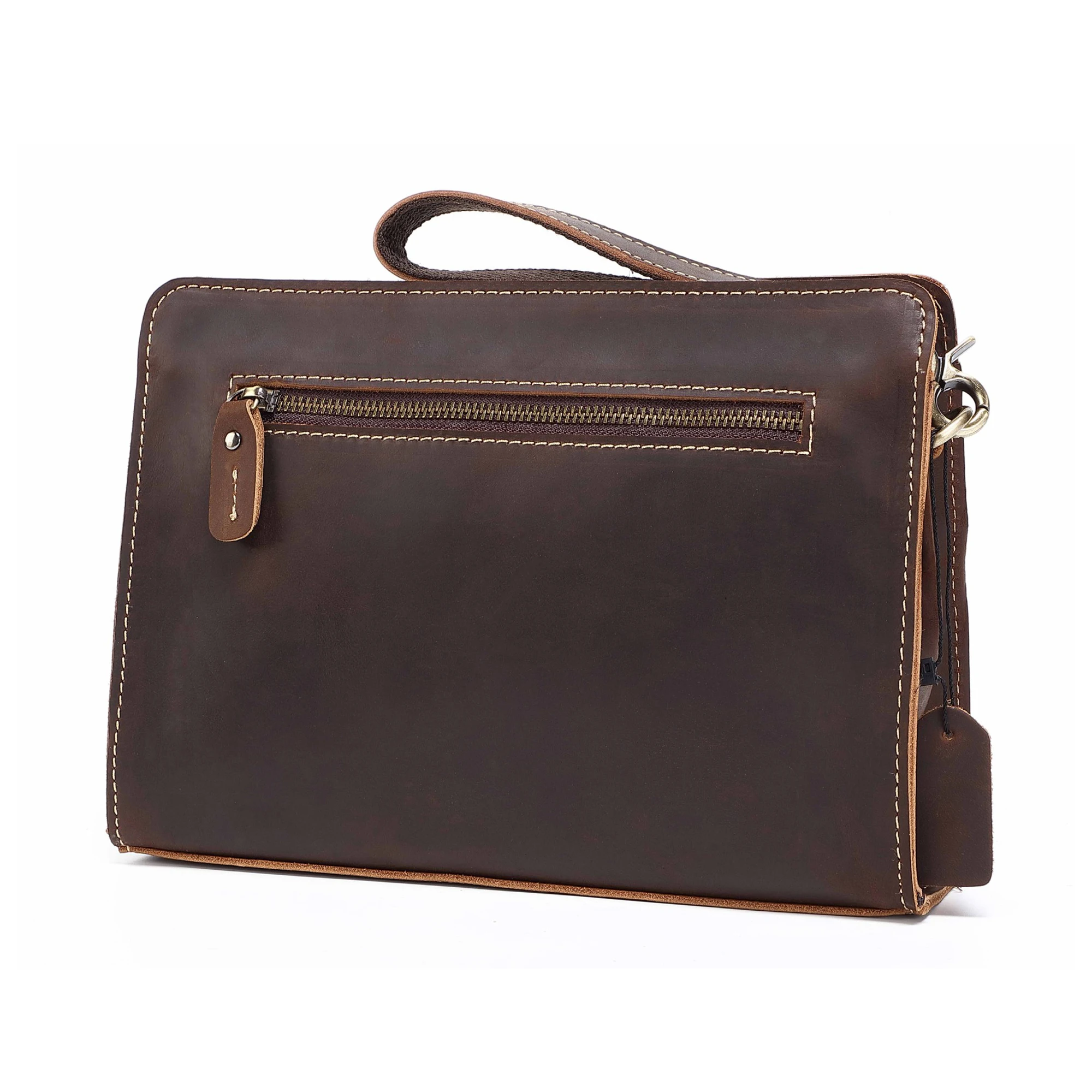 

Leather Briefcase Business Bag Handmade Zippered Leather Handbag for Women & Men Document Office Work Bag