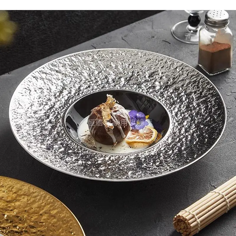 Electroplated Ceramic Thick Soup Plate Restaurant Dessert Pasta Molecular Cuisine Specialty Tableware