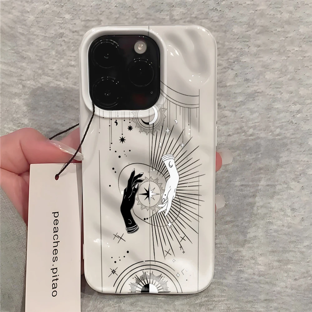 Mystical Hand Sun Moon Print Unique Phone Case Cool Girl For iPhone 16 18 17 14 15 13 12 11 Pro Max Plus Air Soft TPU Case