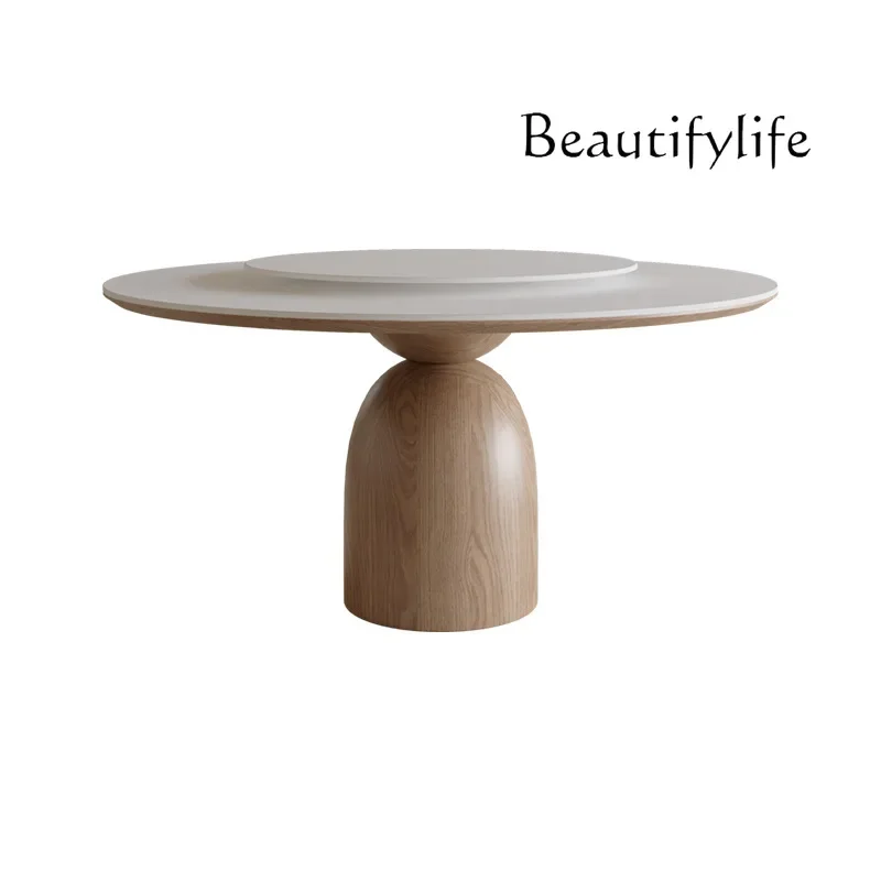 

Nordic Cream Style Round Slate Dining Table Modern Simple Solid Wood Dining Table