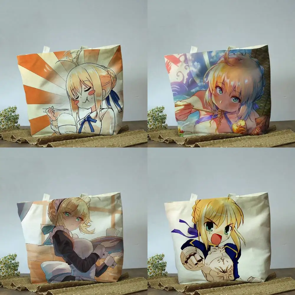 

Artoria Pendragon Saber Fate Stay Night FGO Plain Beige Cotton Polyester Canvas Shoulder Bag for Grocery & Travel