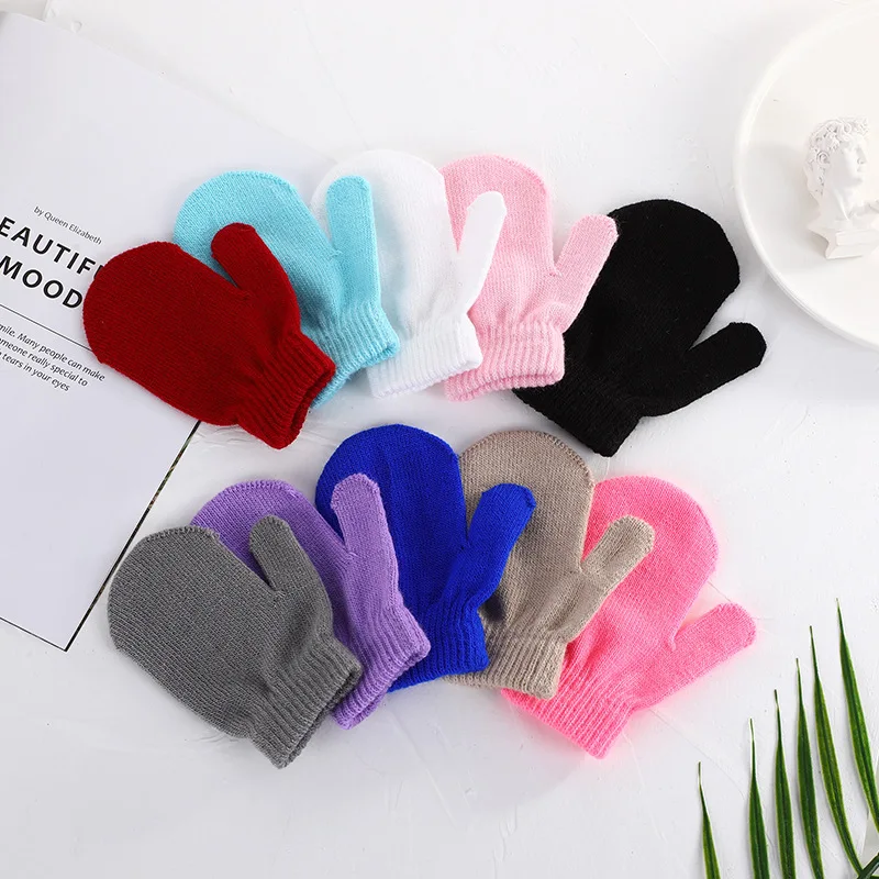 Children Kids Girls Boys Winter Knitted Gloves Solid Color Keep Warm Full Finger Mittens Toddlers Outdoor Wrist Gloves Wholesale