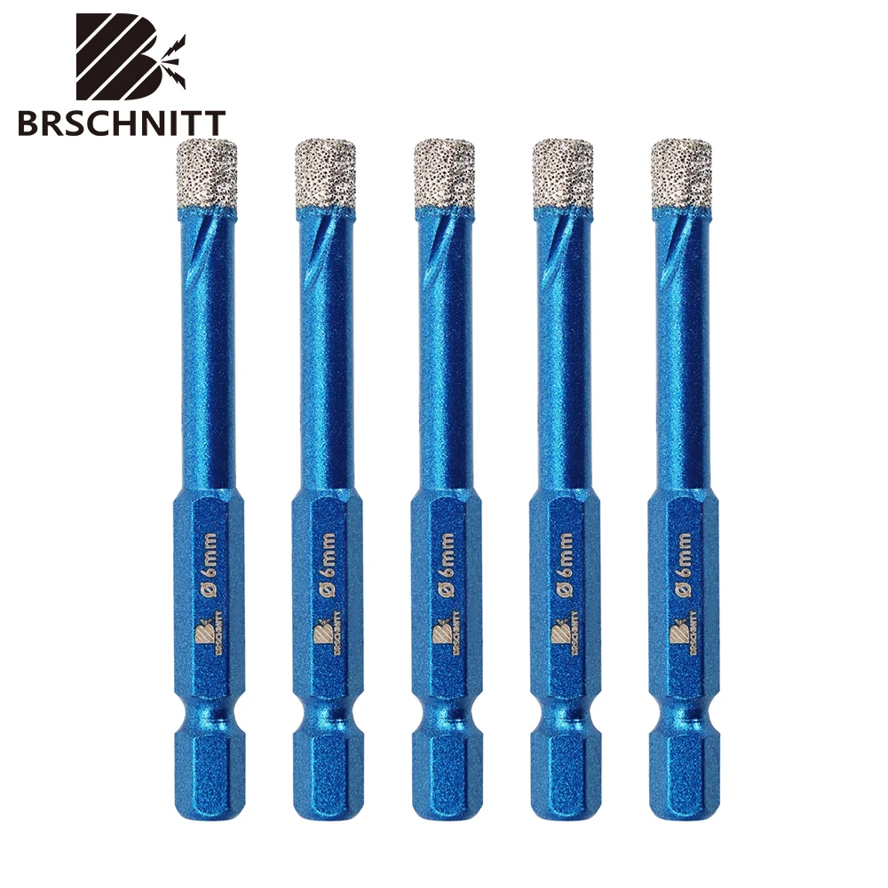 BRSCHNITT Premium Core Bits 5pcs Dry Diamond Drill Bit Set Diamond Hole Saw Drill for Porcelain Tile Ceramic Quick Fit Shank