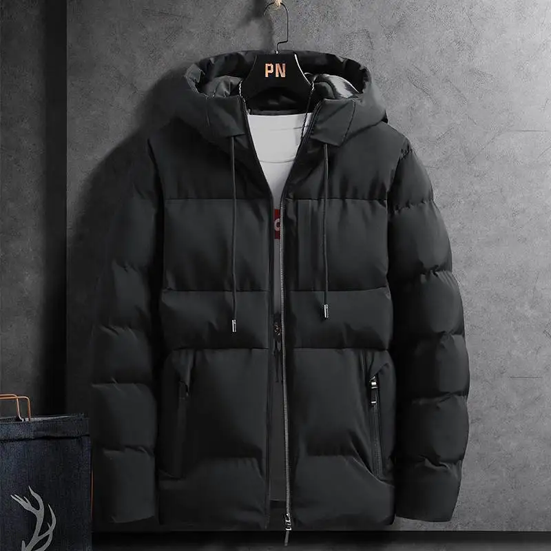 

Men's Winter Cottonpadded Warm Coat Casual Jaet Stand Fit Thiened Hooded Zipper Youth Faion for Casual Ocns