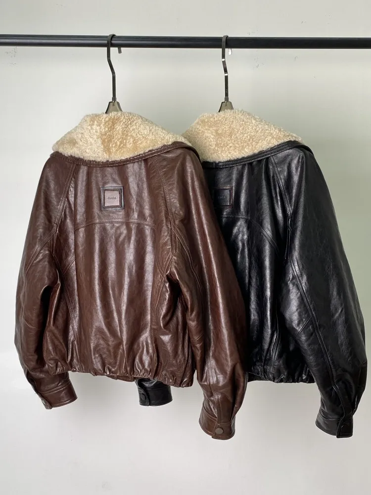 Winter Goose Fleece Women Down Jacket Luxury Real Sheep Fur Collar Outerwear Cold-proof Warm Sheepskin Coat Zippers Party Coats