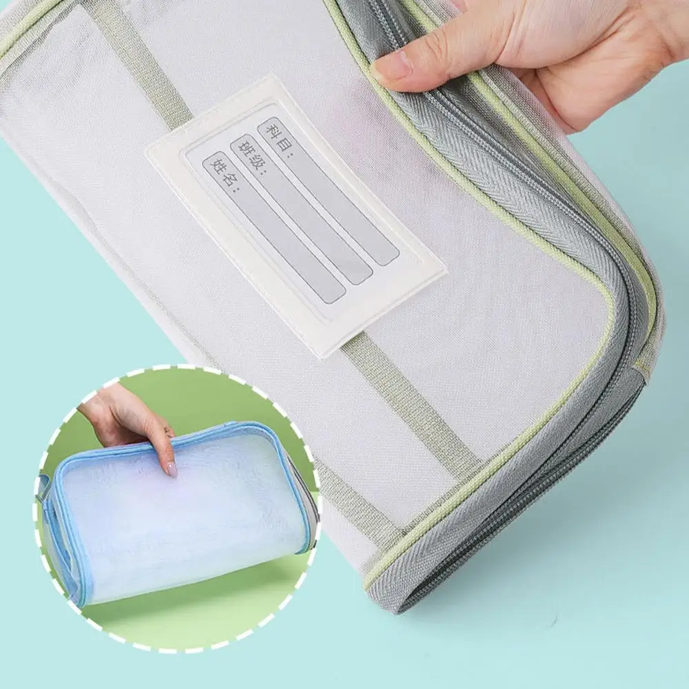 Large Opening File Bag with Mesh Zipper Three Level Subject Dividers Student Tote for Exam & Homework Storage Special Design