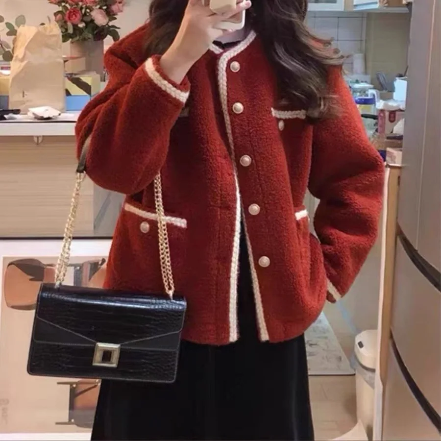 

autumn and winter new imitation mink fleece sweater jacket women's small fragrant Hepburn French knitted top