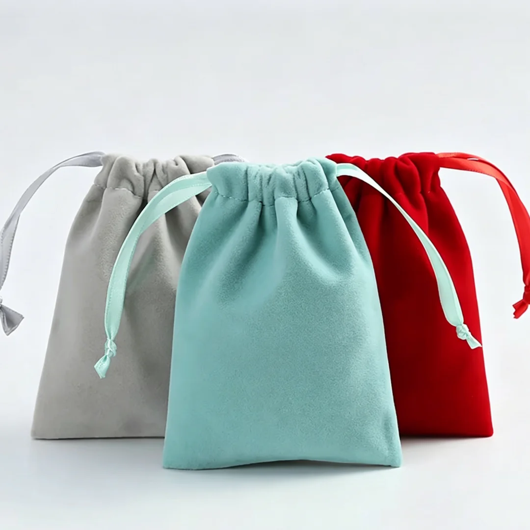 Thick Velvet Jewelry Bag Drawstring with Ribbon Small Pouches for Wedding Party Candy Bag Earring Packing Organizer Custom view 3