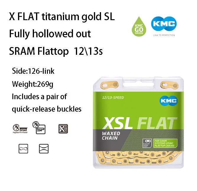 KMC XSL Flat/X Flat/e Flat For 12/13speed Waxed Chain Bicycle Chain High Torsional Resistance No Break-in Period