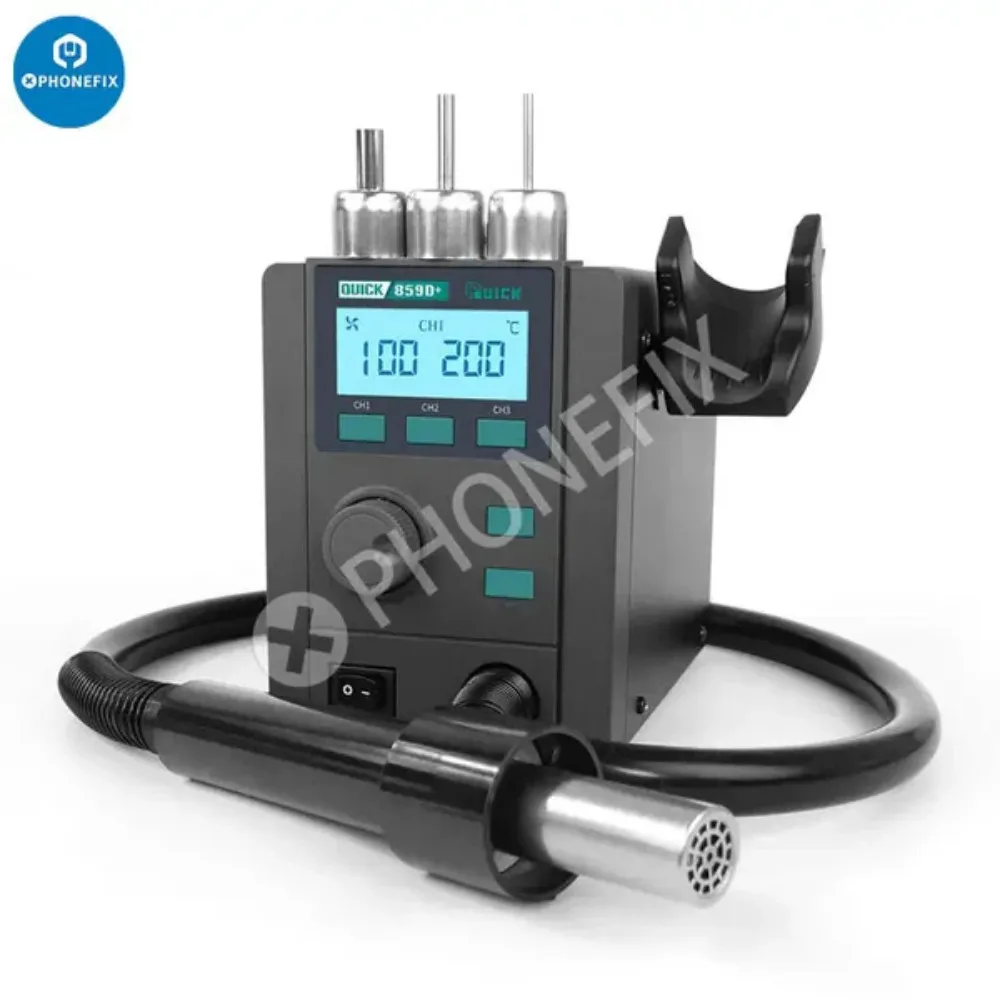 Quick 859D+ 580W Intelligent Lead-free Soldering Station with Hot Air Gun for Phone Mainboard BGA Desoldering Rework Repair Tool