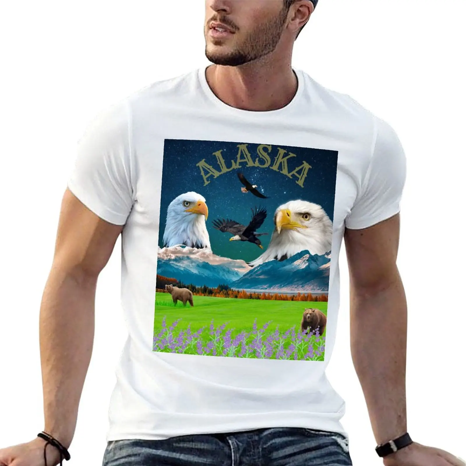 

Alaska land of the bald eagle T-Shirt cotton t shirts man 100% t shirts for man cotton soft T-Shirt