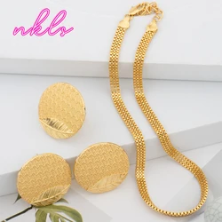 Necklace Dubai Fashion Trendy Earrings Set Simple Chain African Gold Color Earrings and Rings Set For Lady Wedding Jewellery