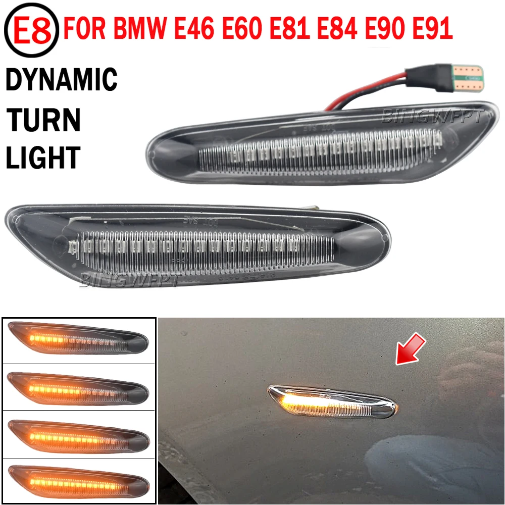 BMW E46 E60 E61 E90 E91 E81 E87 E82 E88 E83 E84 E92 E93 X3 X1용 LED 방향지시등 사이드 마커 라이트 다이나믹 플래셔 블링커
