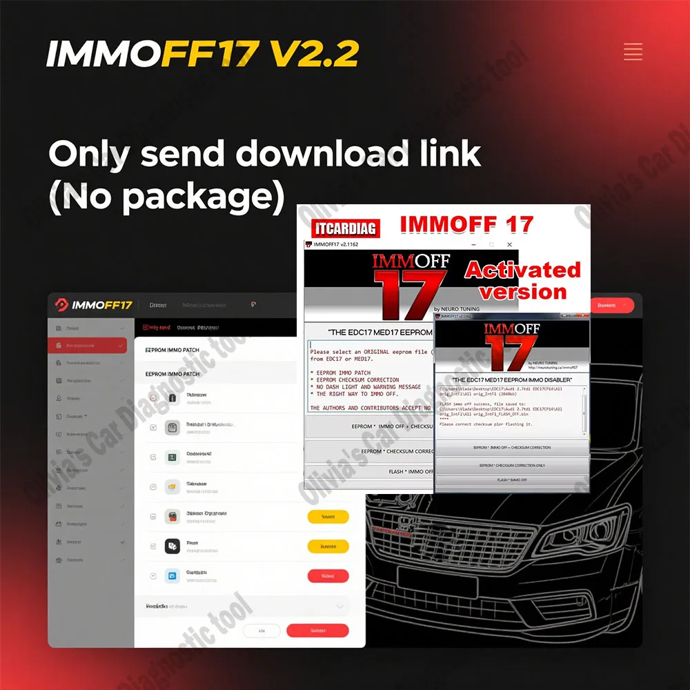 

IMMO OFF 17 IMMOFF17 obd2 scanner Software Activate Version EDC17 MED17 Ecu EEPROM PATCH Checksum Correction To IMMO OFF Flash