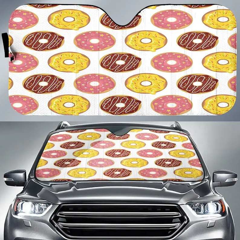 Custom Donut Pattern Car Auto Sun Shade, Colorful Donuts Car Decor, Car Accessories, Personalised Car Windshield Sun Shade