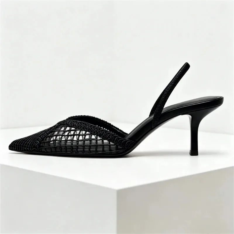 Mesh Woven Heeled Sandals Women Sexy Pointed Toe Back Strap Thin High Heels Comfortable Elegant Designer Shoes for Women Pumps view 4