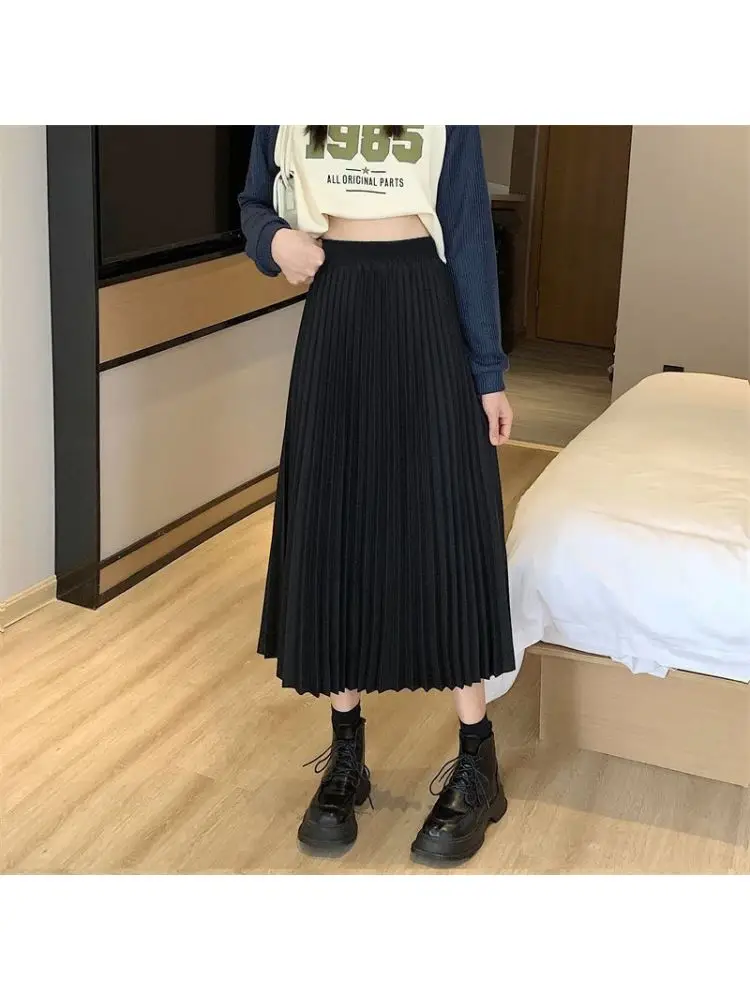 

Slimming Midi A-Line Skirt Ele Pleated Women's High Waist Spring Summer New Sle Umbrella Skirt Faionable plus Size