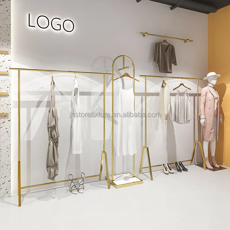 

Custom.Hot Selling Style Stainless Steel Material Gold Clothes Display Rack Customize Color Size for Clothing Store