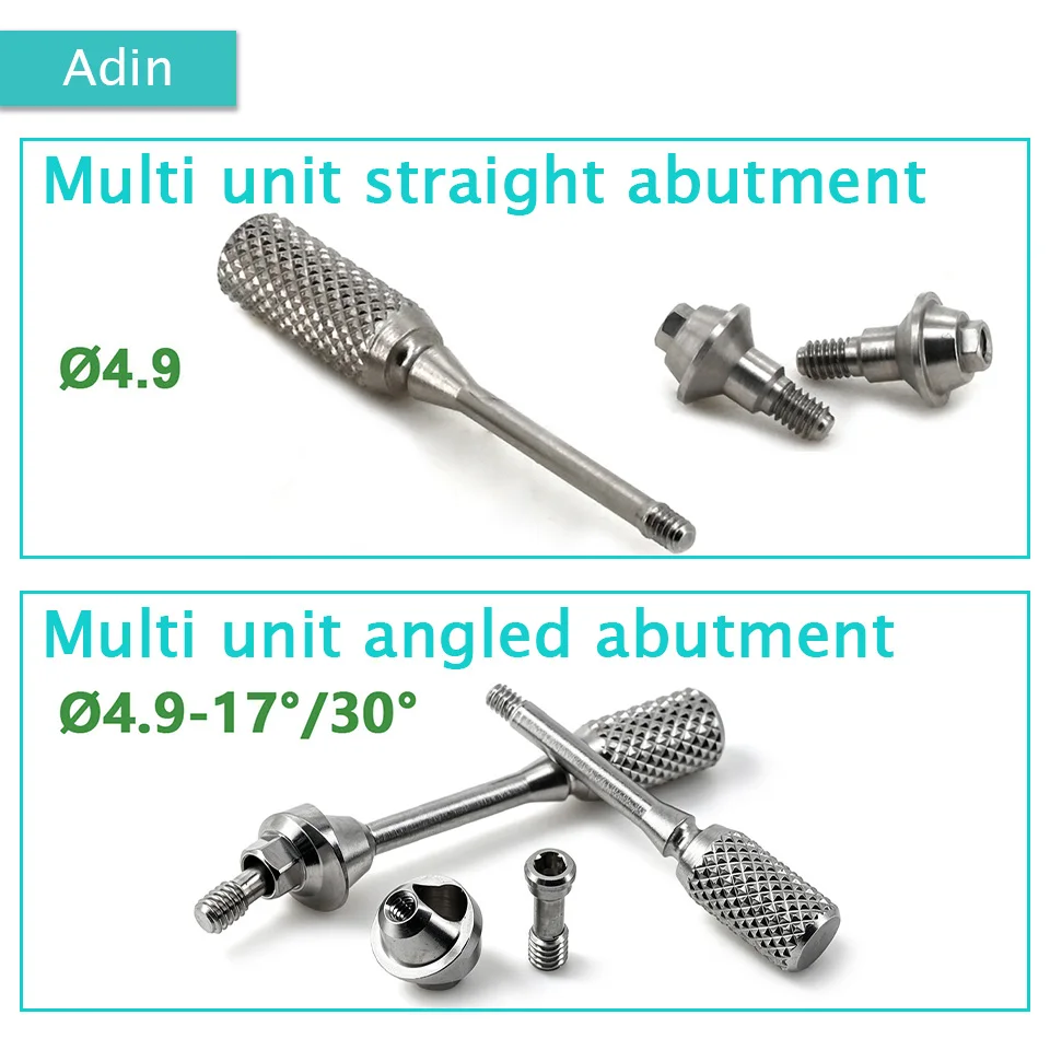 10Pcs Multi Unit Straight Abutment & 5Pcs 17 30 Degree Angled Abutments Set Grade 5 Titanium Fits Adin Dental Implant System