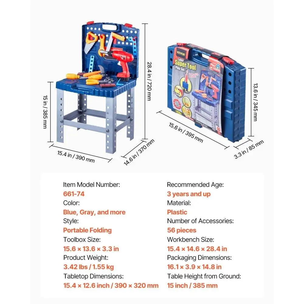 Educational Interactive Kids Workbench 56-Piece Realistic Tools Electric Drill Perfect for Hands-On Learning