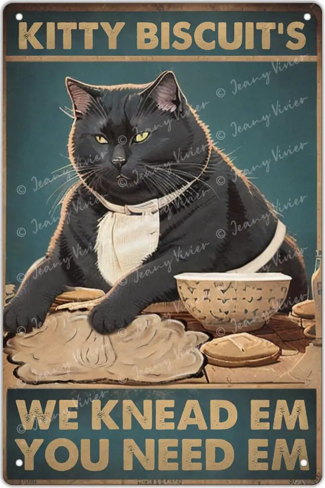 Kitty Biscuits We Knead Em You Need Em Retro Metal Tin Sign Vintage Sign For Best Friend Lovers Kitchen Restroom Thanksgiving Ch