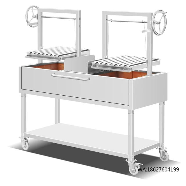 

Charcoal Barbecue Grill with Working Table Chicken Grill Machine Disassemblable Hand-cranked Adjustable
