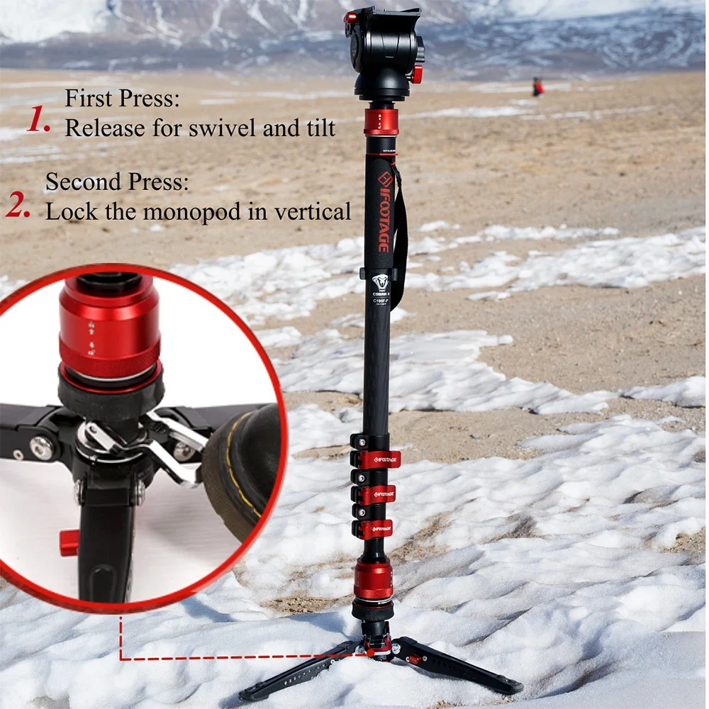 IFOOTAGE Cobra 3 Monopod with Fluid Head DSLR C Professional Portable Travel Monopod Kit For Canon Nikon Sony Olympus Panasonic