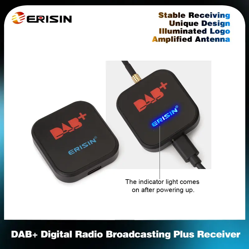 Erisin ES384 Dab Radio Receiver In Car Antenna Digital DAB+ Adapter Tuner Box Amplified For Android 10/11/12/13 Car Radio Units