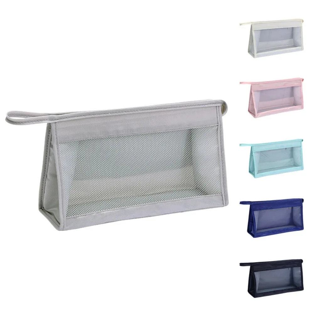 Portable Zipper Cosmetic Bag Handheld Large Capacity Mesh Package Multi-functional Hanging Makeup Pouch Travel