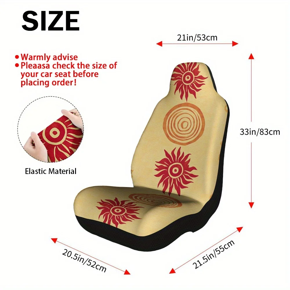 Set Of 2 Universal Car Seat Covers Featuring A Rustic Sun Spiral Design. These Elegant Covers Are Suitable For City Transport, W