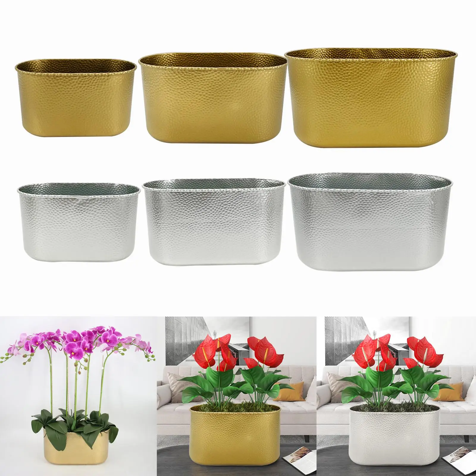 長方形の装飾用の金属製の蘭の植木鉢,リビングルーム,パティオ用のプランター