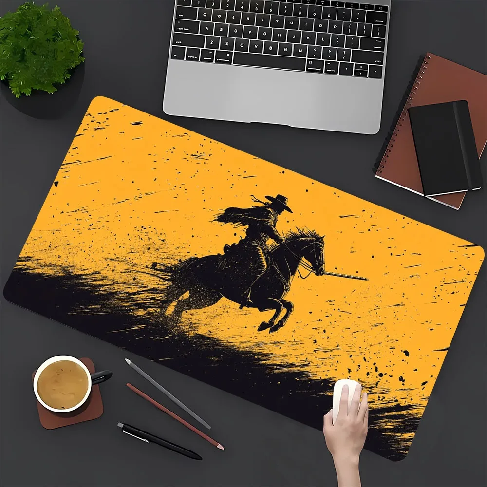 High-definition rider and galloping horse desktop design, with bright yellow and black color scheme desk accessories