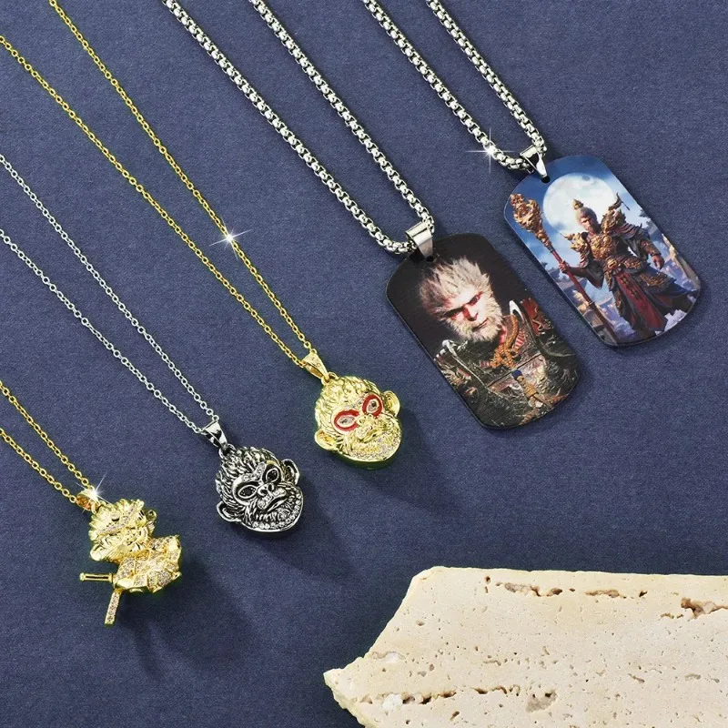 

Черный мифологический кулон-колье Wukong, изысканный Король обезьян, мужские и женские ожерелья с инкрустацией бриллиантами