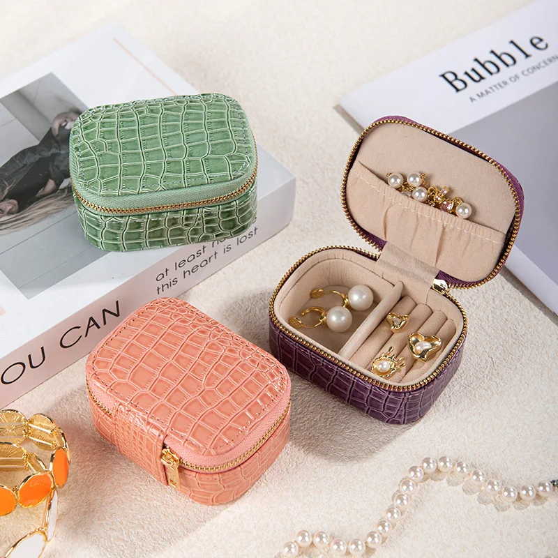 Portable Travel Jewelry Box PU Crocodile Skin Jewelry Storage Box Handbag Ring Bracelet Earring Pendant Jewelry Storage Box