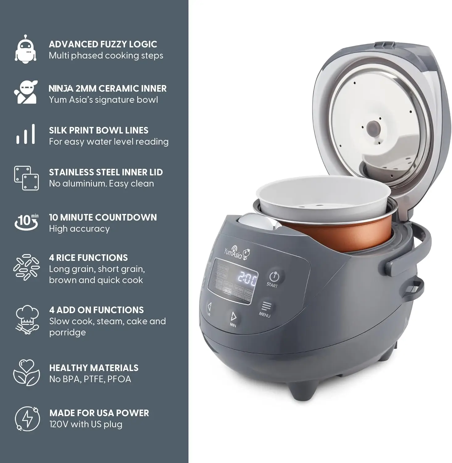 Panda Mini Rice Cooker With Ninja Ceramic Bowl and Advanced Fuzzy Logic (3.5 cup, 0.63 litre) 4 Rice Cooking Functions, 4