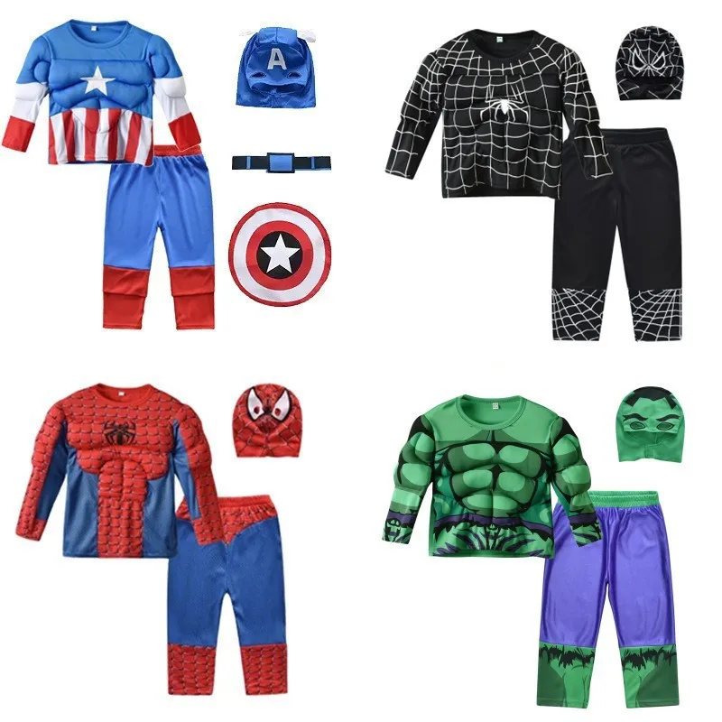 Costume Spiderman, combinaison musclée Spider-Man, cosplay de super-héros Avengers, haut à manches longues, pantalon, cape pour garçons et filles, cadeau d'Halloween ou d'anniversaire