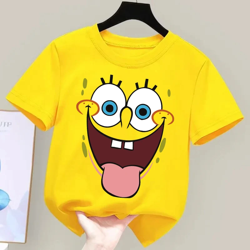 New Spongebob T-shirts for Children Kawaii Cartoon Graphic T Shirts Cute Kids Boys Casual Short Sleeves Tops Summer Girl Clothes