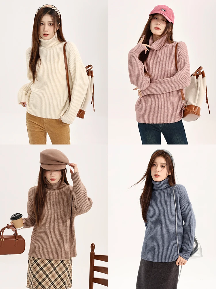 

Женский свитер с высоким воротником, мягкий, универсальный, утягивающий, базовый слой, вязаный, в полоску, с длинными рукавами, зимний