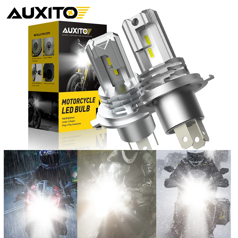 AUXITO 2/1Pcs H4 Fanless LED CSP Headlight Bulb 1500LM 6000K White for Car Motorcycle 9003 LED Hi/Lo High and Low Beam Auto Head