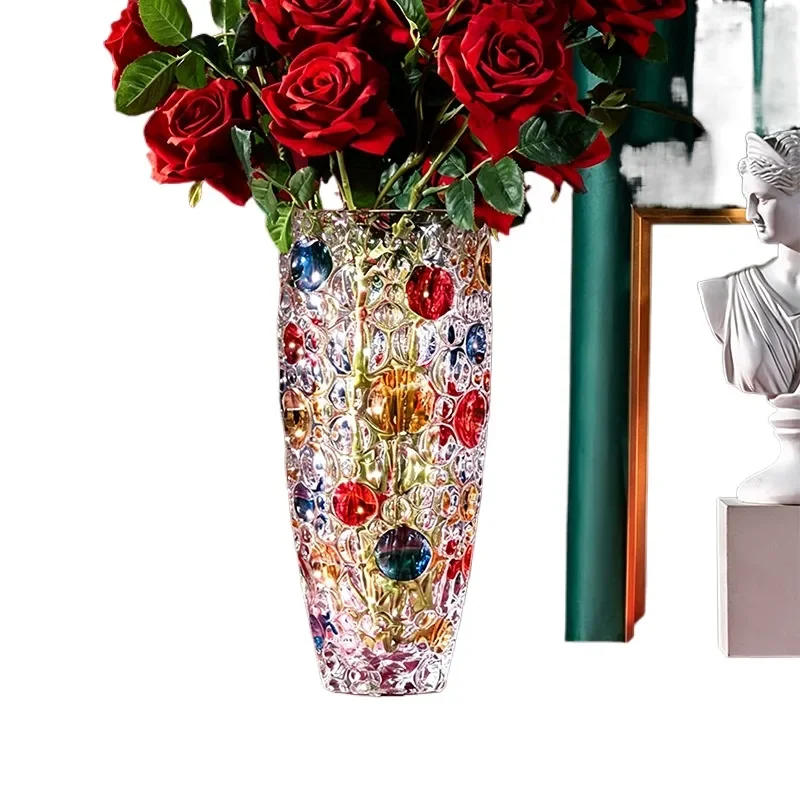 Imported crystal glass vase, high-end living room flower arrangement decoration, new home decoration, home gift