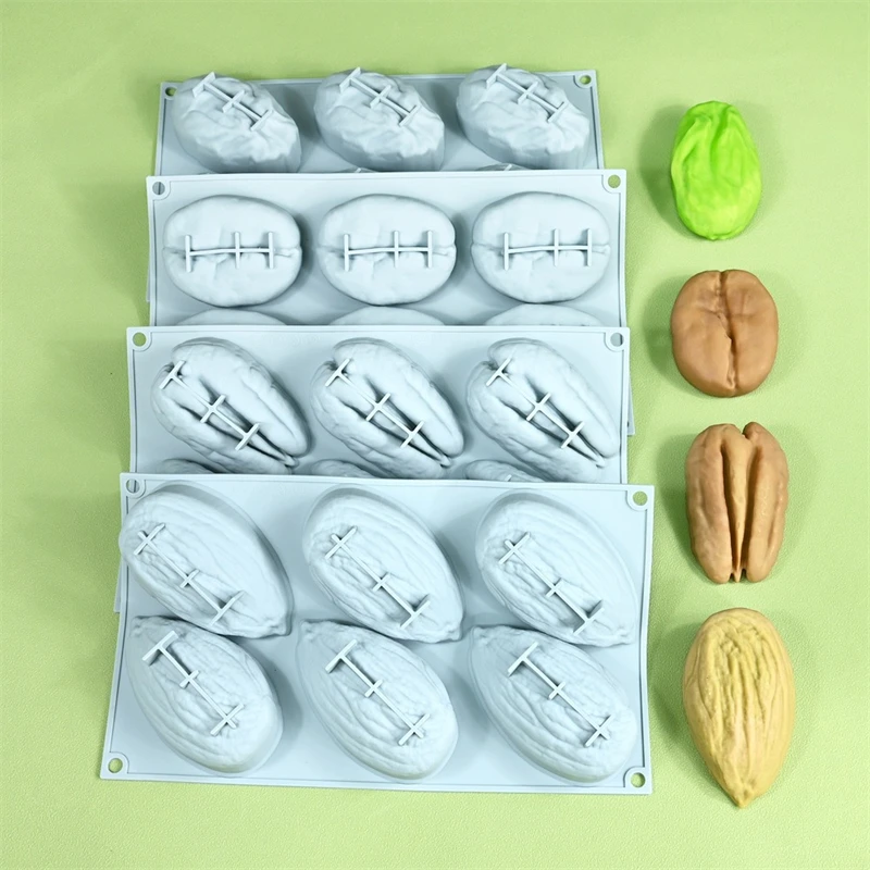 Silicone 6 Cavity Coffee Beans Pecan Pistachios Design Chocolate Candy Mold DIY Mousse Cake Mould Kitchen Dessert Baking Tools
