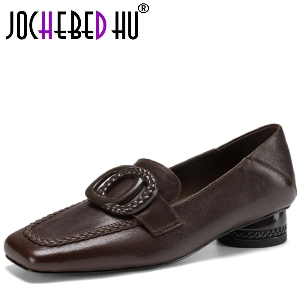 

【JOCHEBED HU】Женские туфли ручной работы из натуральной кожи в стиле ретро без шнуровки на среднем каблуке, элегантные туфли на массивном каблуке, одинарные туфли 34-40