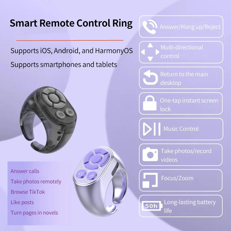 Finger Ring Mouse Remote Bluetooth Connection Take Photos Answer Calls Mobile phones and Tablets Lazy Remote Rechargeable