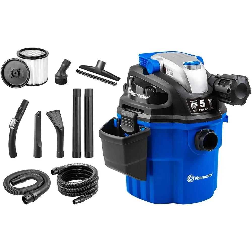 مكنسة كهربائية 5 جالون 5 حصان مثبتة على الحائط وجهاز تحكم عن بعد رطبة/جافة باللون الأزرق