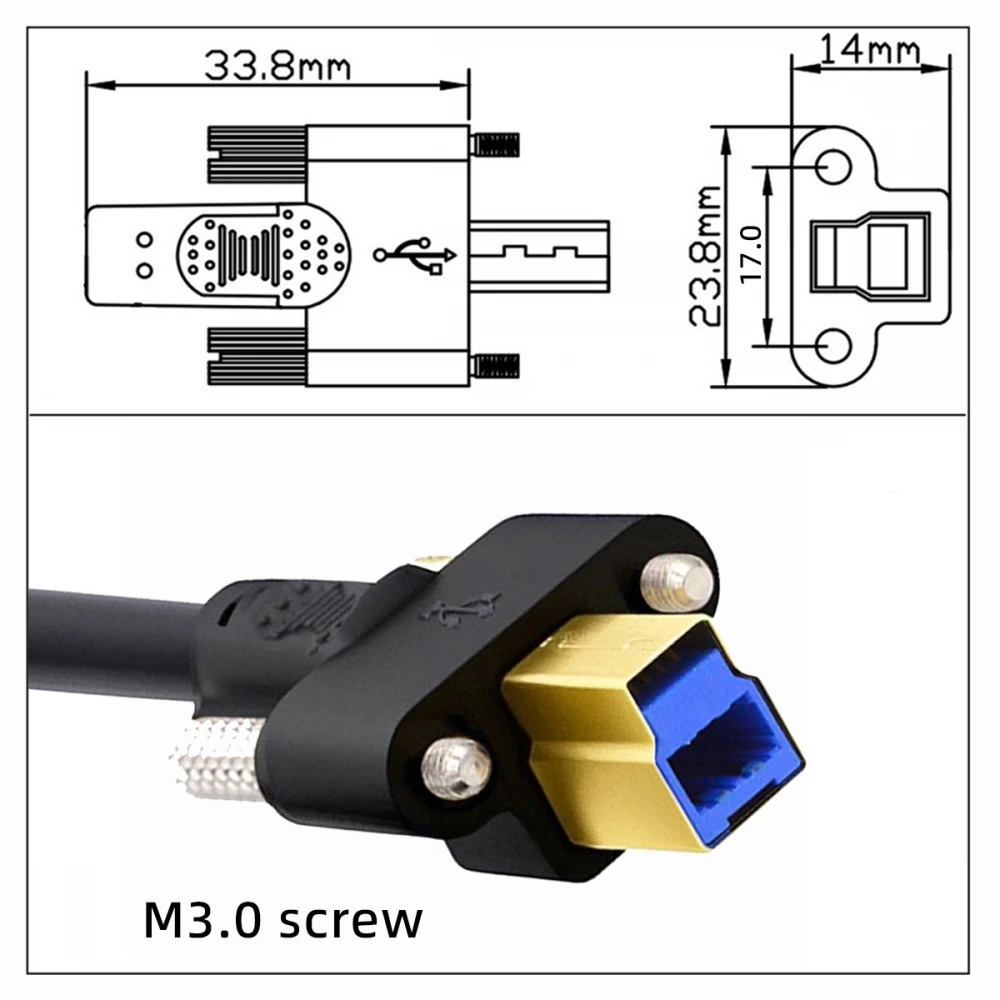 USB Adapter USB 3.0 Type-A Male to Type-B Thumbscrew Standard Male Mount Panel Type for Industrial Camera Robot Scanner Disk