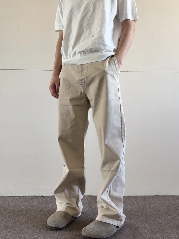 

Cleanfit American Retro Basic Sle Light Brown Waed Casual Pants Men's Straight Leg Micro Flared Slimming Commuting Trousers