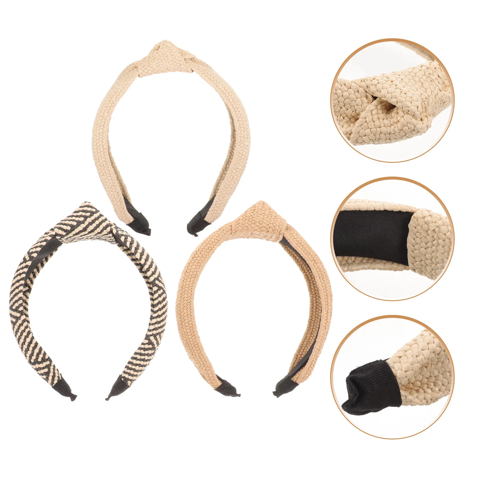 

3Pcs Woven Straw Headbands for Women Girls Elegant Knotted Wide Headbands Lightweight Beach Party Birthday Hair Decoration