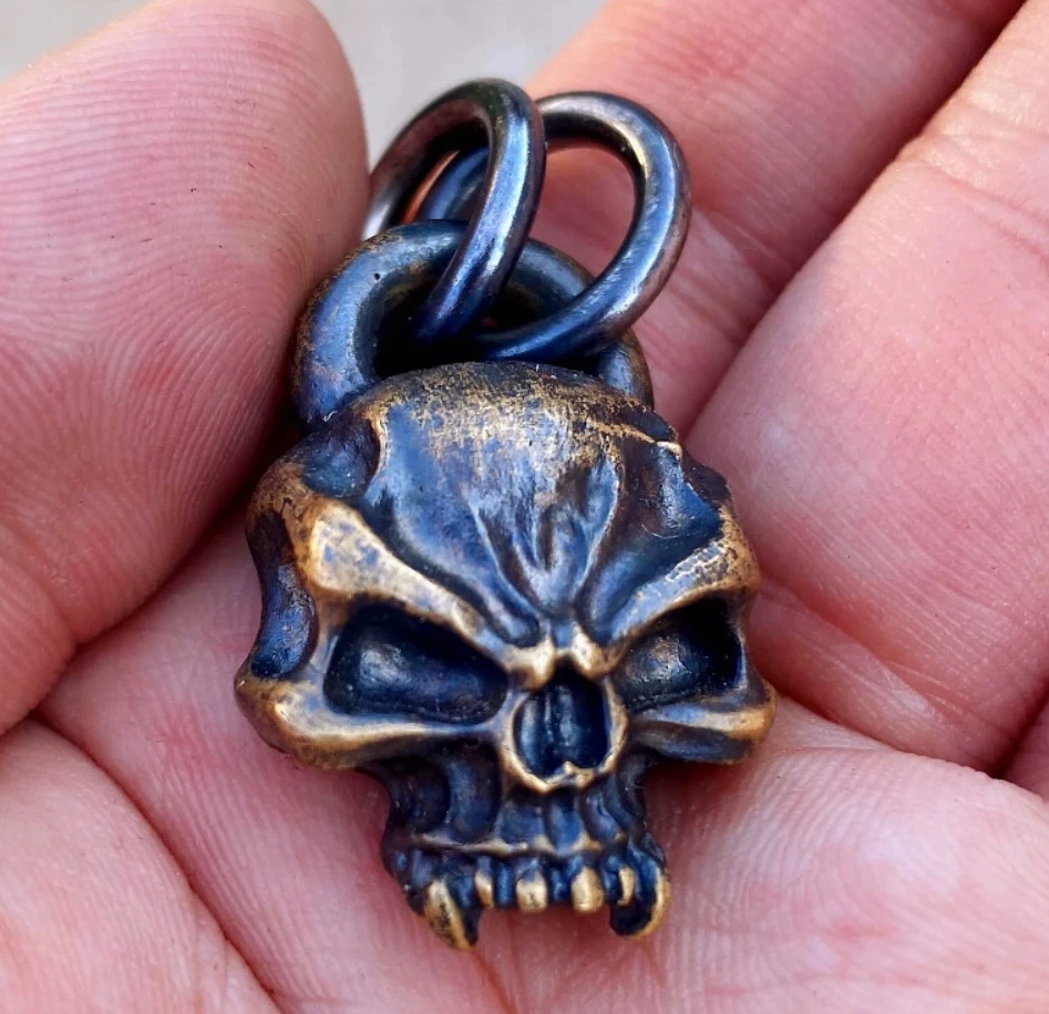 Used EDC steel flame Brass Skull Pendant Decompression toys