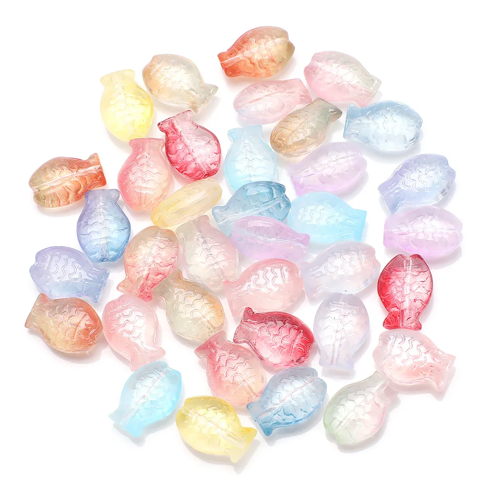 30pcs/lot 10*14mm Magic Color Small Fish Beads Charms Glass Spacer Loose Beads For Jewelry Making DIY Bracelet Accessories